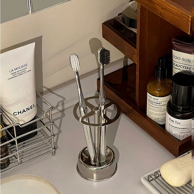 Stainless Steel Toothbrush Holder Makeup Brush Organizer 6 Slots Wall