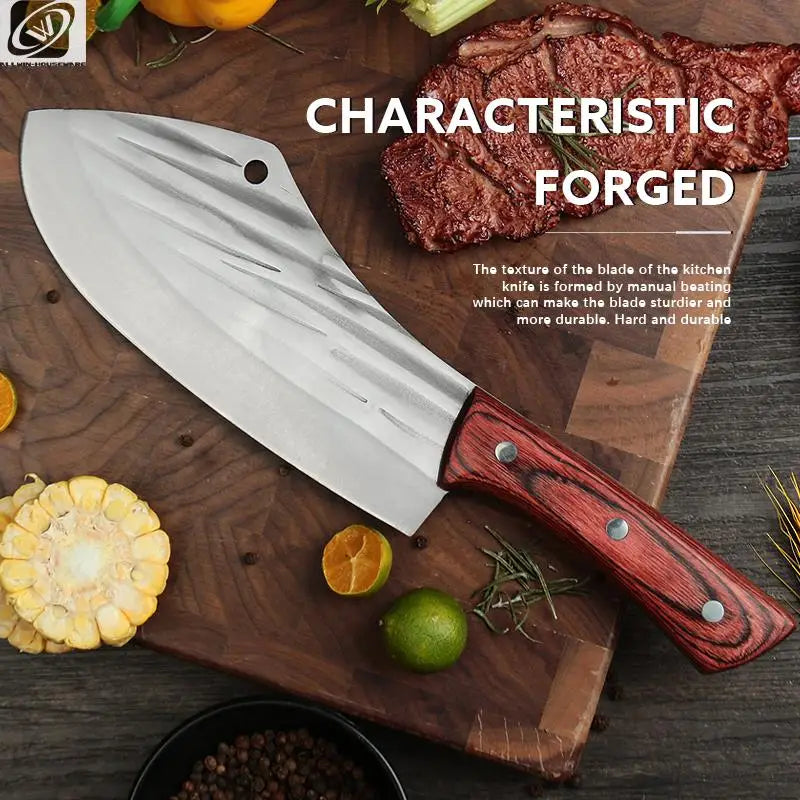 Forged Stainless Steel Cleaver Knife – Wood Handle Butcher