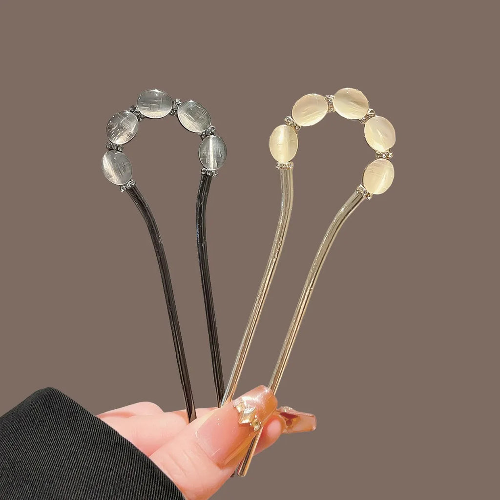 Crystal Opal U-Shaped Hair Stick | Luxury Metal Hairpin Women