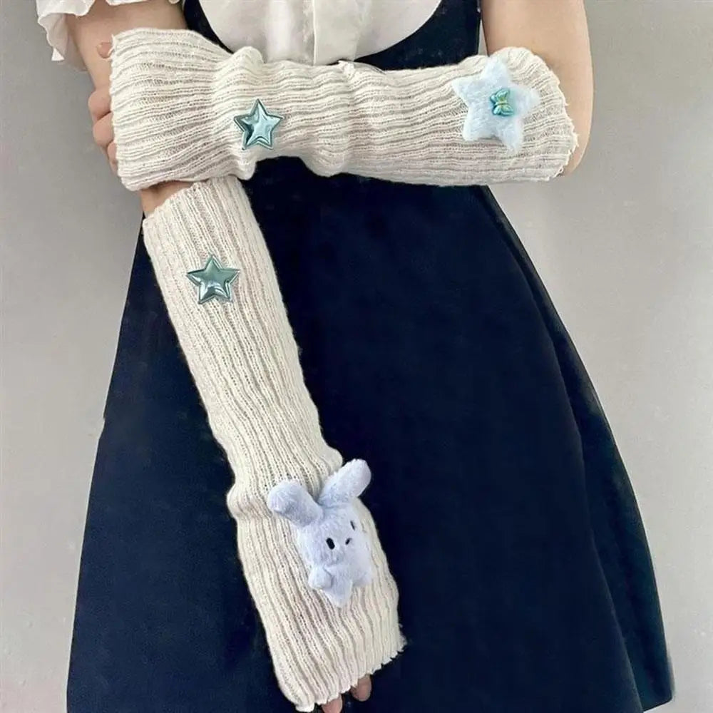 Rabbit Ear Knit Arm Warmers – Cute Fingerless Elbow Sleeves