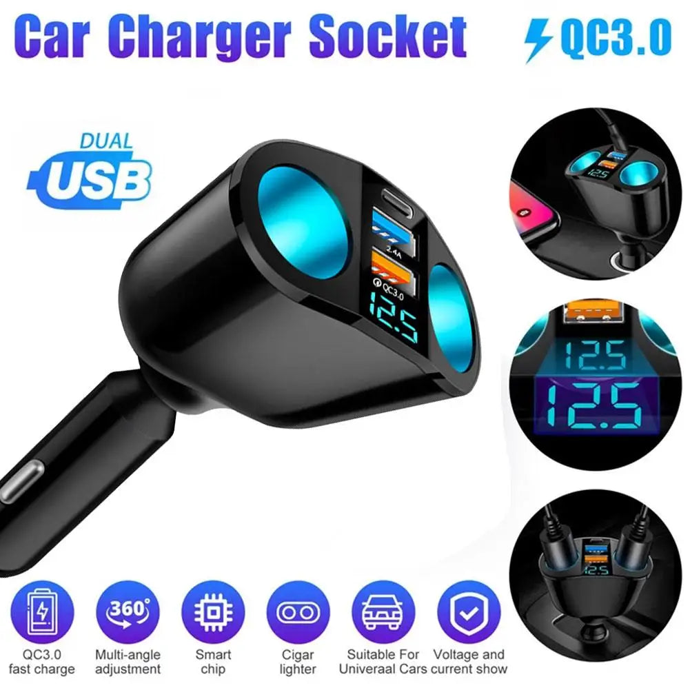Car Cigarette Lighter 12V-24V Socket Splitter Blue Atmosphere Light