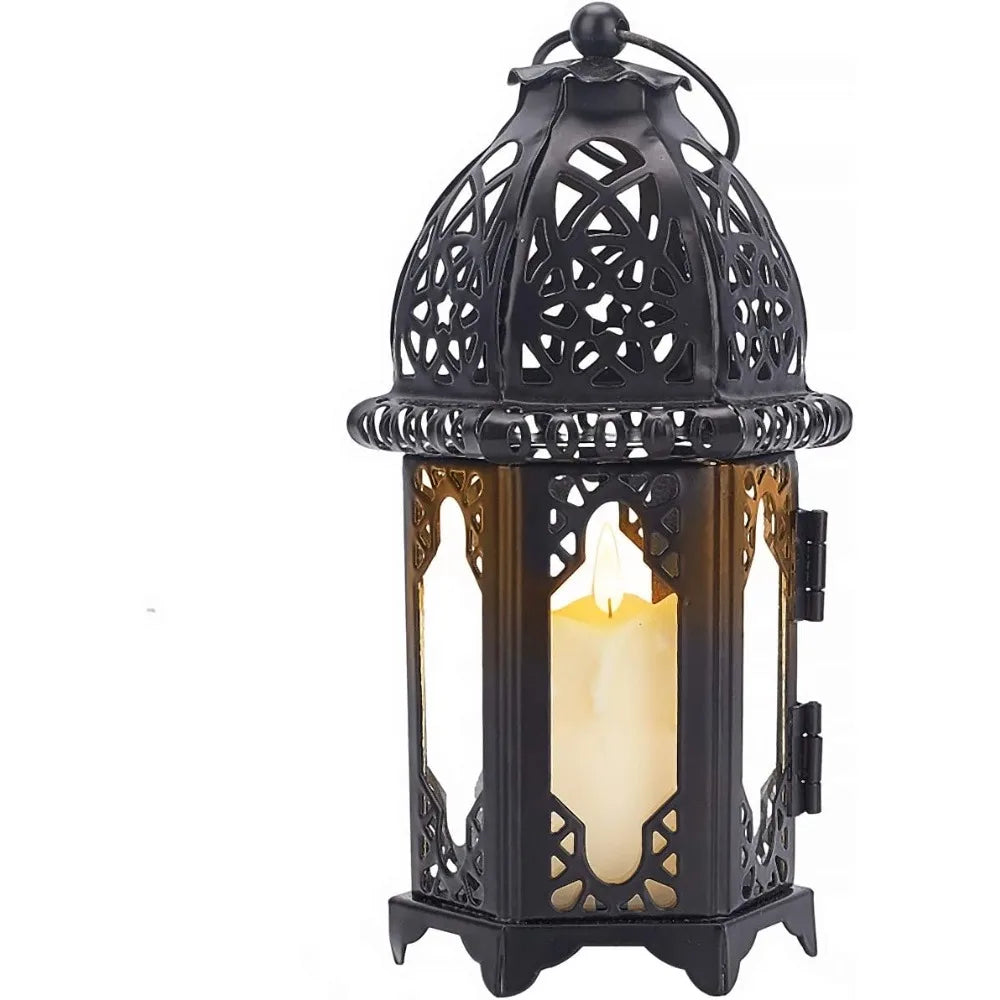 7.4" Vintage Metal Hanging Lantern – Indoor & Outdoor Candle Holder