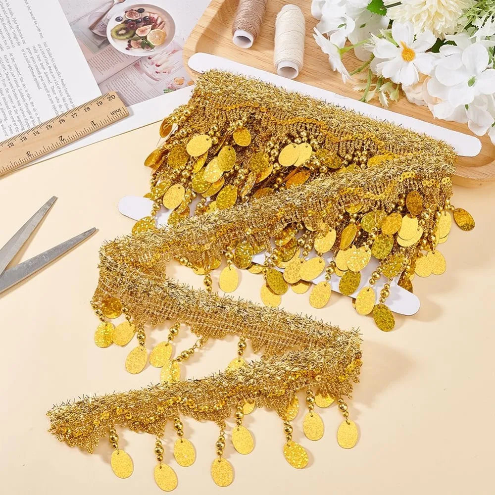 Polyester Tassel Glitter Lace Trim Bead Fringe Ribbon 85mm 5 Yds