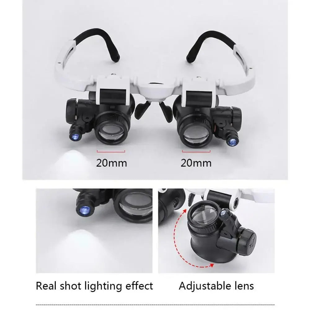 2XLED Watch Jeweler Repair Magnifier Head-mounted Headband Adjustable
