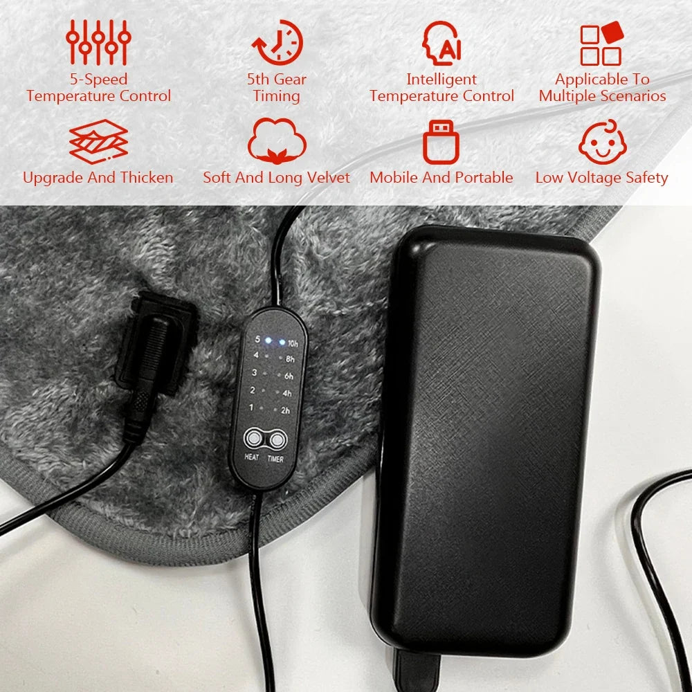 USB Electric Heated Blanket 5V | 5-Speed Temp & Timer Control