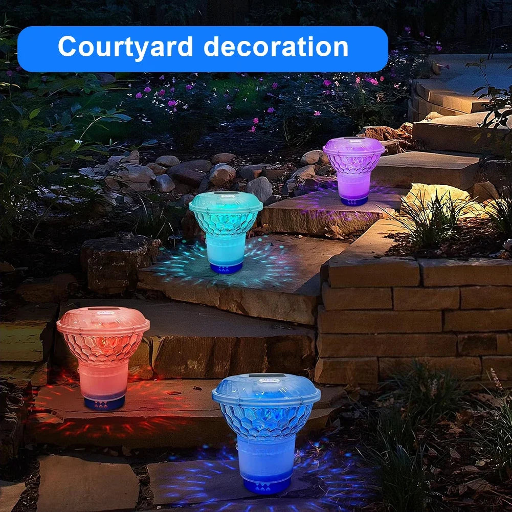Solar Powered Adjustable Pool Chlorine Dispenser Colorful Lights