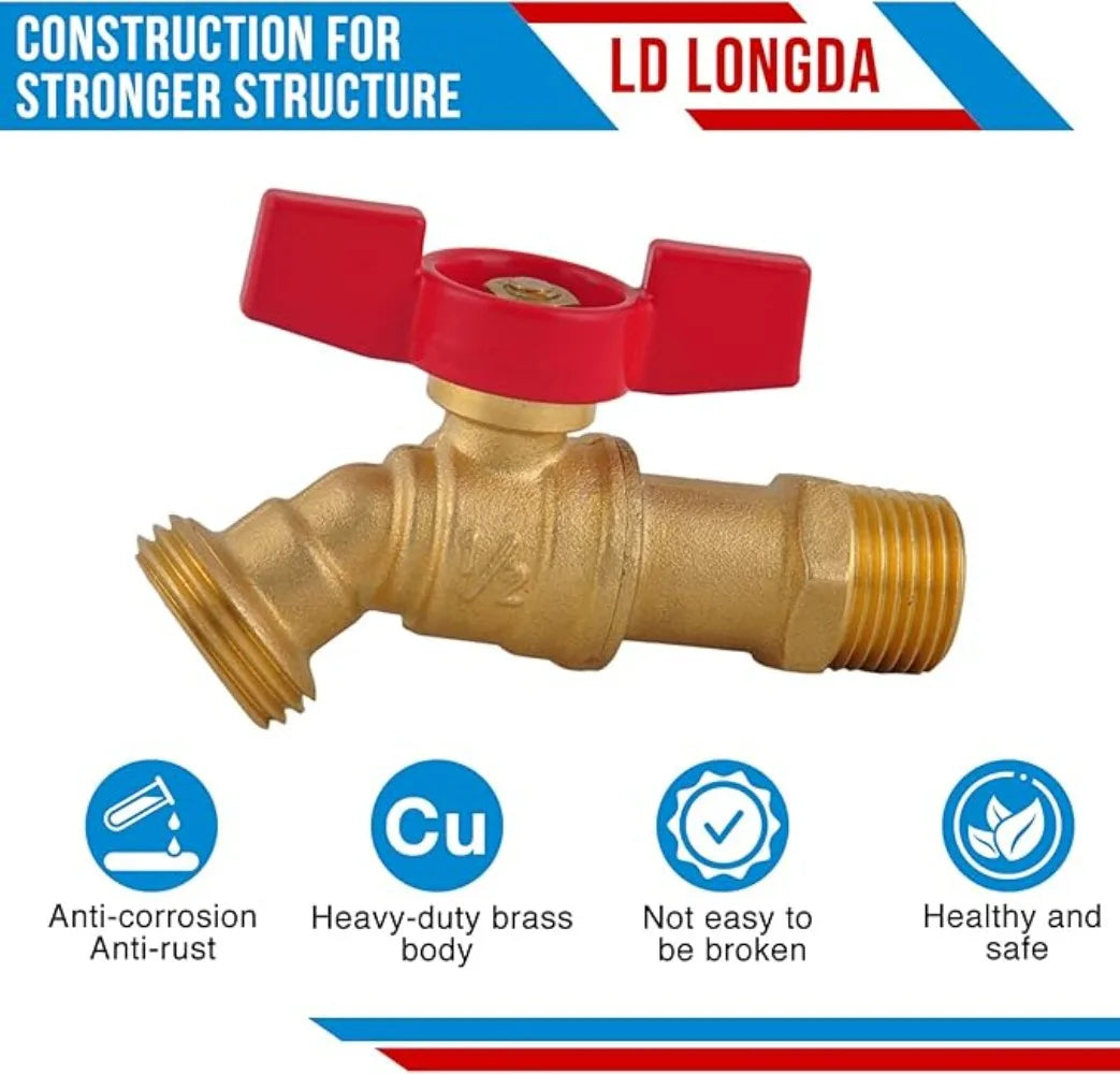 Brass Ball Valve Bulkhead Fitting 1/2" Female 3/4" Male Spigot