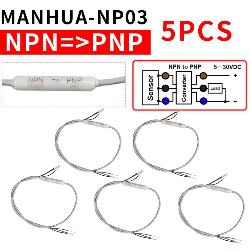 5-Pack PLC Signal Converter – NPN to PNP Sensor Switch