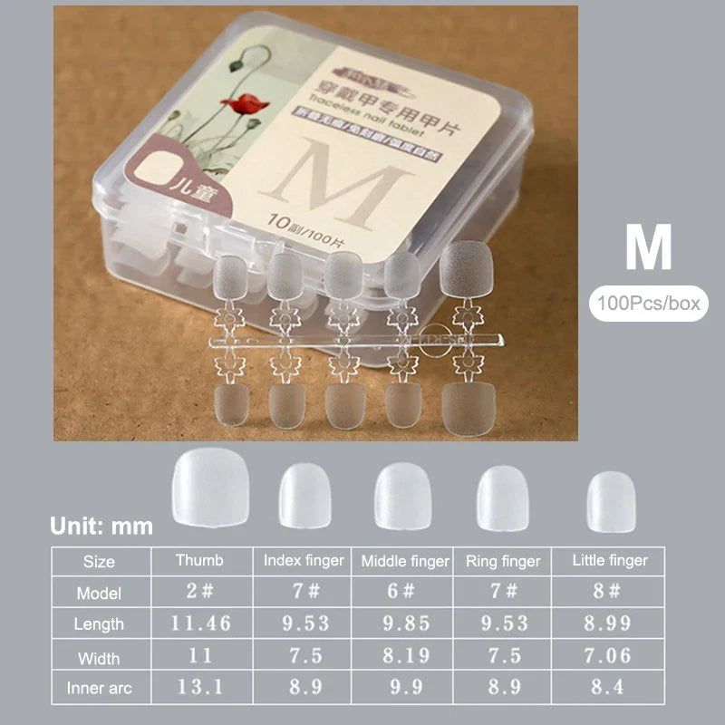 100 Pcs Kids Press-On Fake Nails – Clear Tips for Manicure