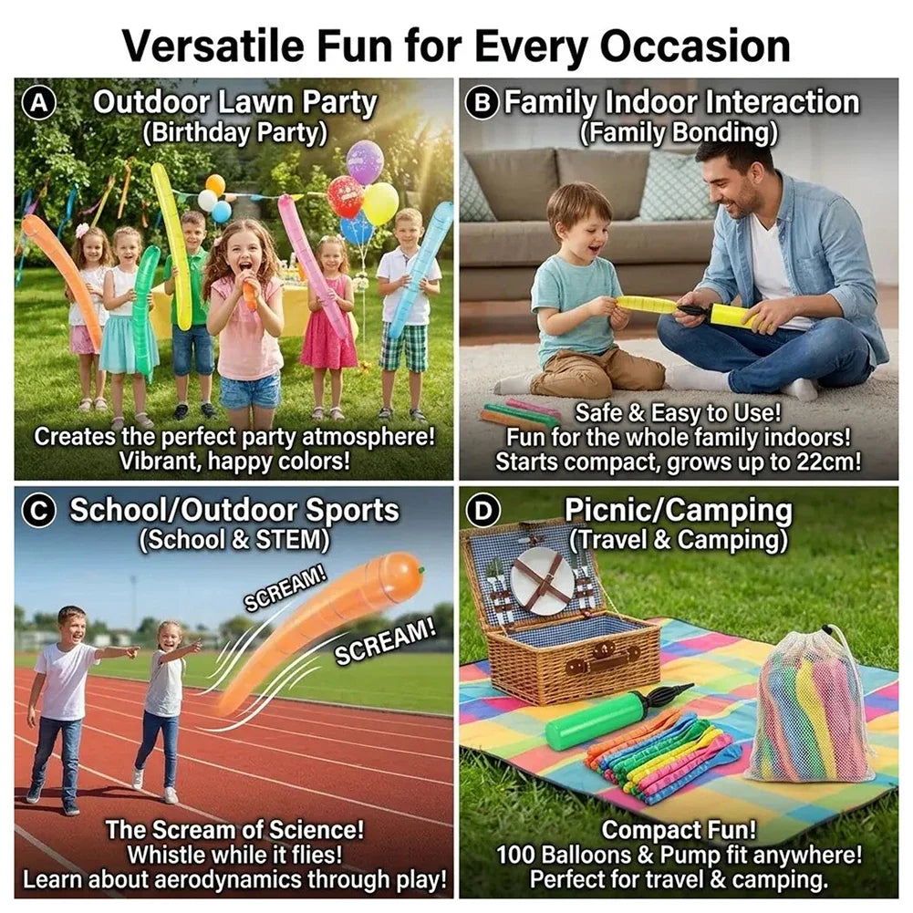 Rocket Balloons – Whistling Flying Strip Balloons for Parties