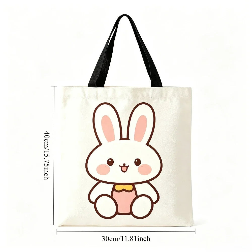 Cute Red Heart Yellow Chick Print Canvas Tote Bag Eco Reusable