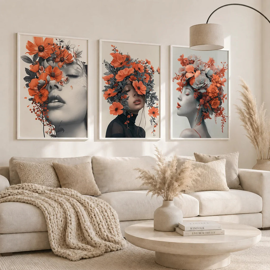 Nordic Canvas Wall Art – Woman & Flowers Vintage Poster Print