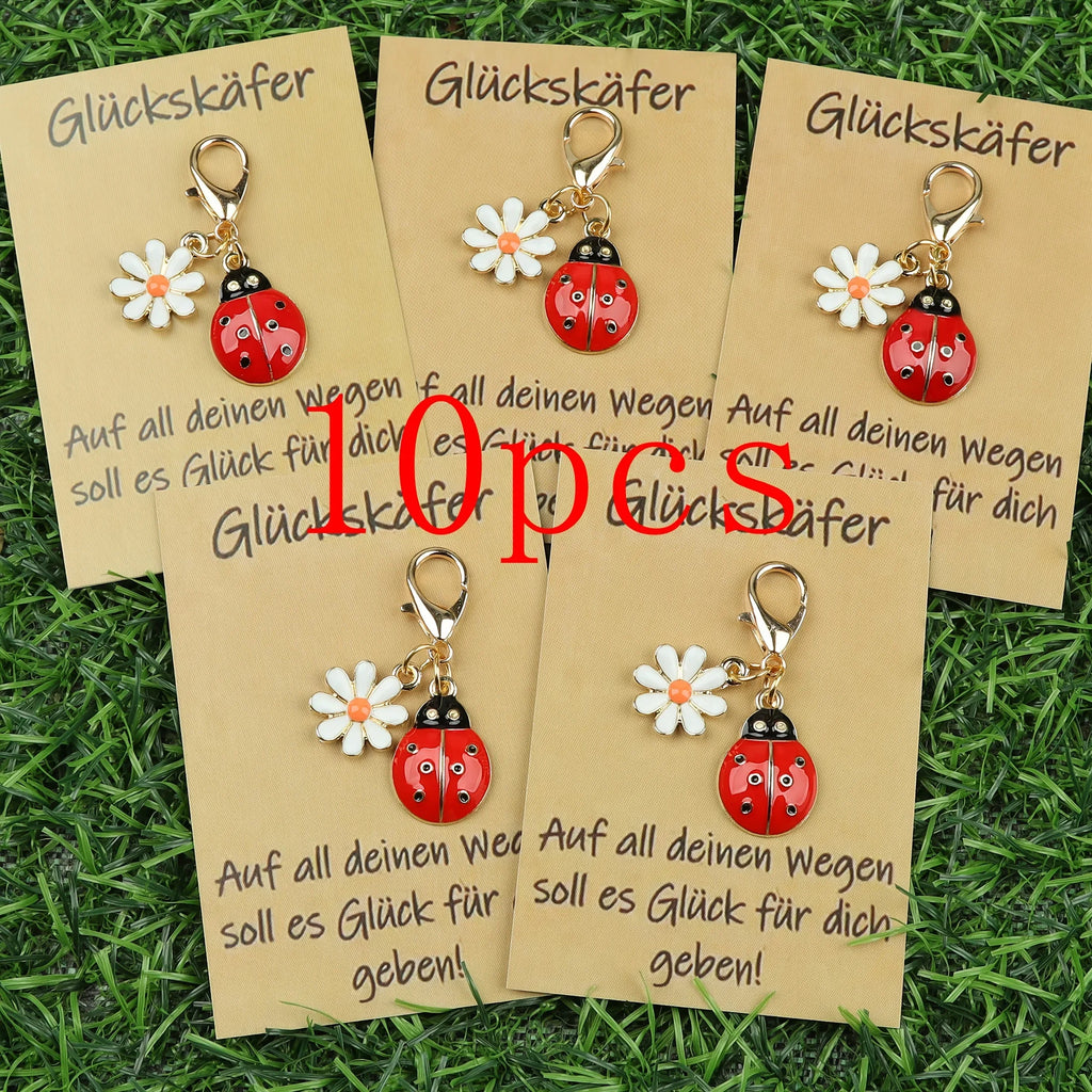 Lucky Ladybug Earrings, Keychain & German Blessing Card Gift Set