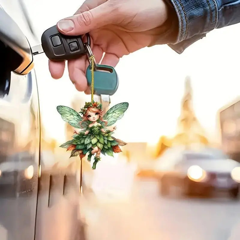 2D Acrylic Green Elf Pendant Flower Fairy Charms Small Fresh Car