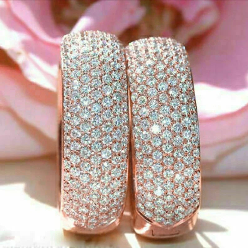 Huitan Rose Gold Hoop Earrings – Micro Pavé Cubic Zirconia
