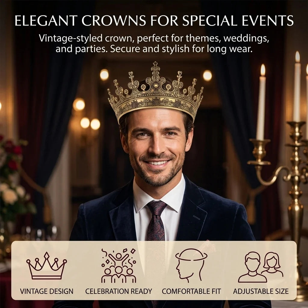 Men's Retro Alloy Crown Headpiece | Vintage Wedding Tiara