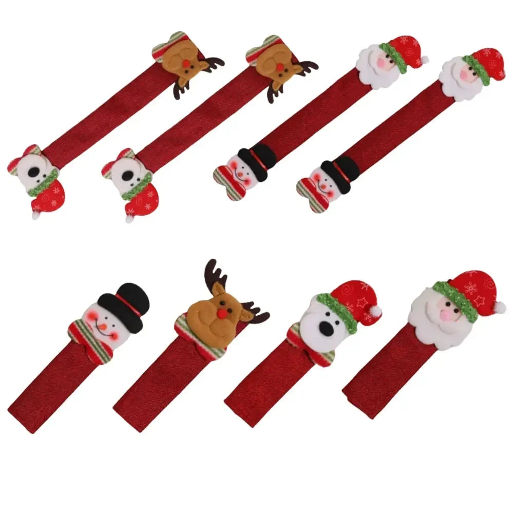 Christmas Handle Cover Set – Santa & Snowman Kitchen Decor (4 Pc)