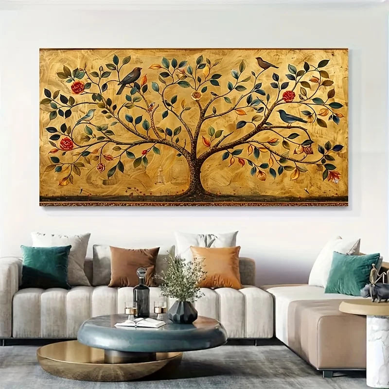 Tree of Life Canvas Wall Art – Vibrant Foliage & Birds Decor
