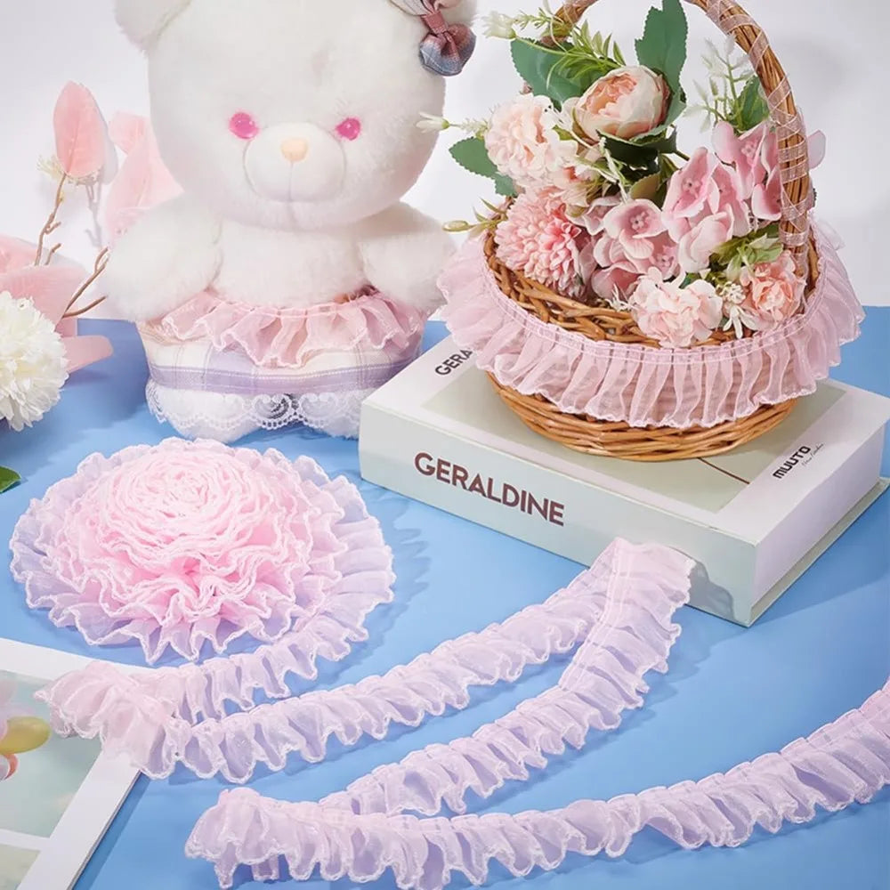 8 Yards Pink Pleated Lace Trim – Ruffled Ribbon for Sewing