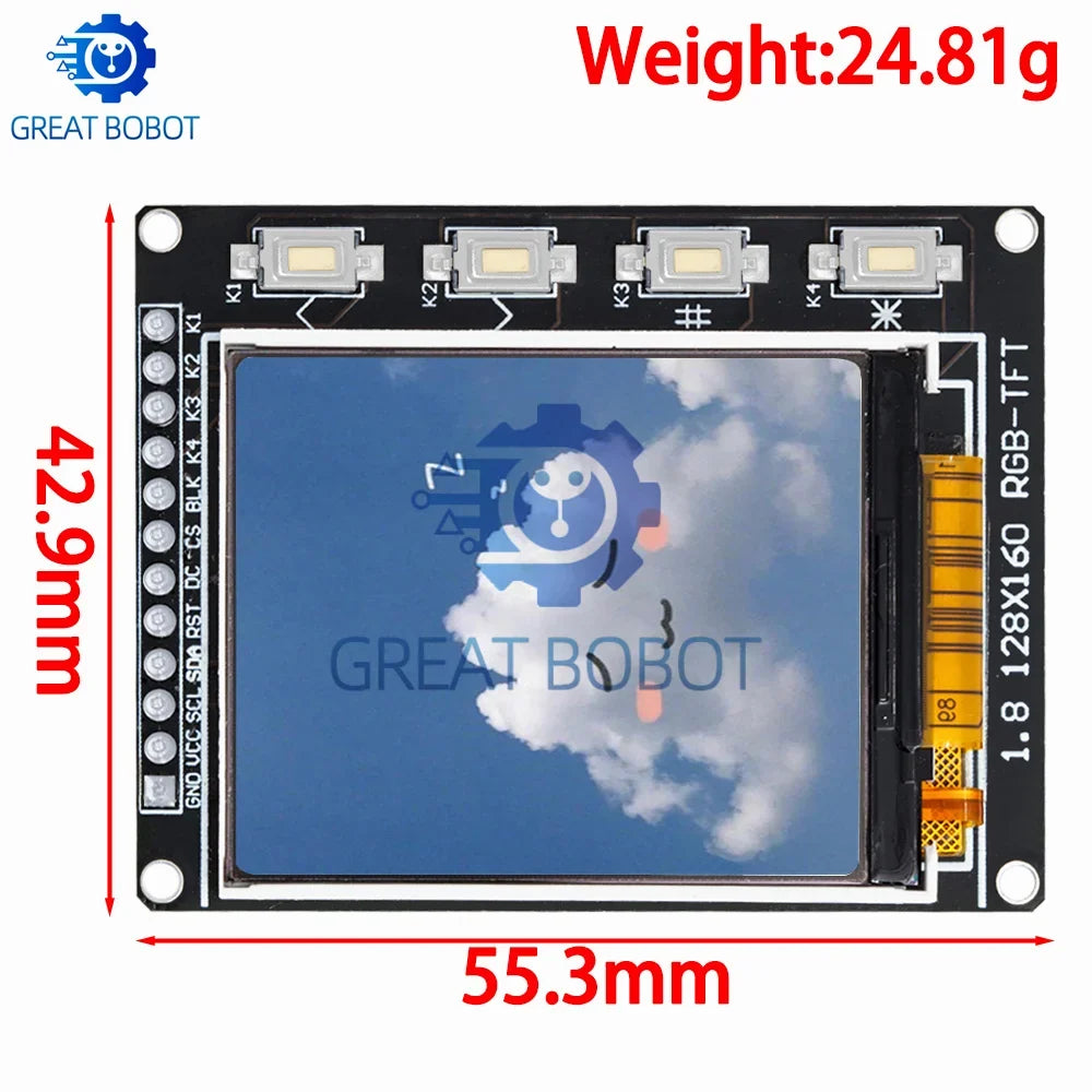 TFT Color LCD Module SPI 0.96–1.8" ST7735 ST7789 | 4-Key