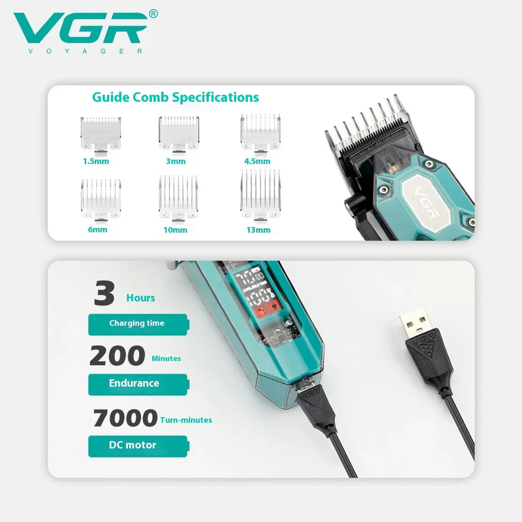 VGR V-600 Electric Hair Clipper Set | LED Display, 200-Min Battery