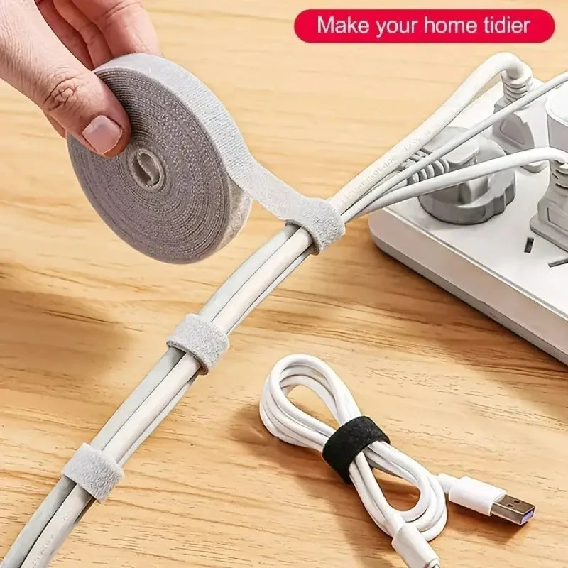 Hook & Loop Cable Ties – USB & Cord Organizer | Grey 1 PC