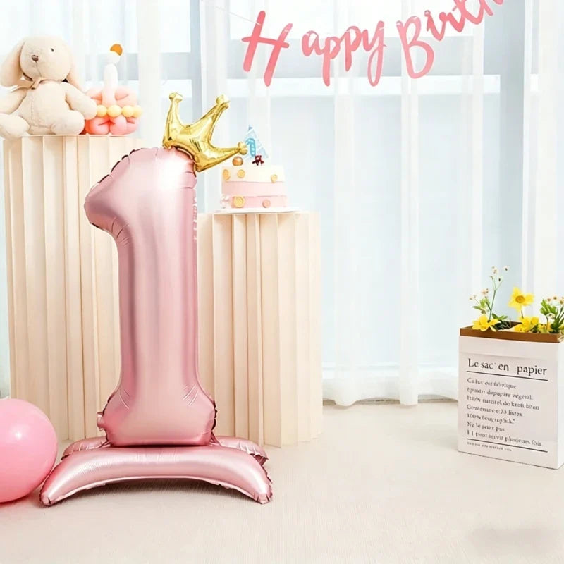 40-Inch Foil Number Balloon – Pink Crown Princess Party Decor