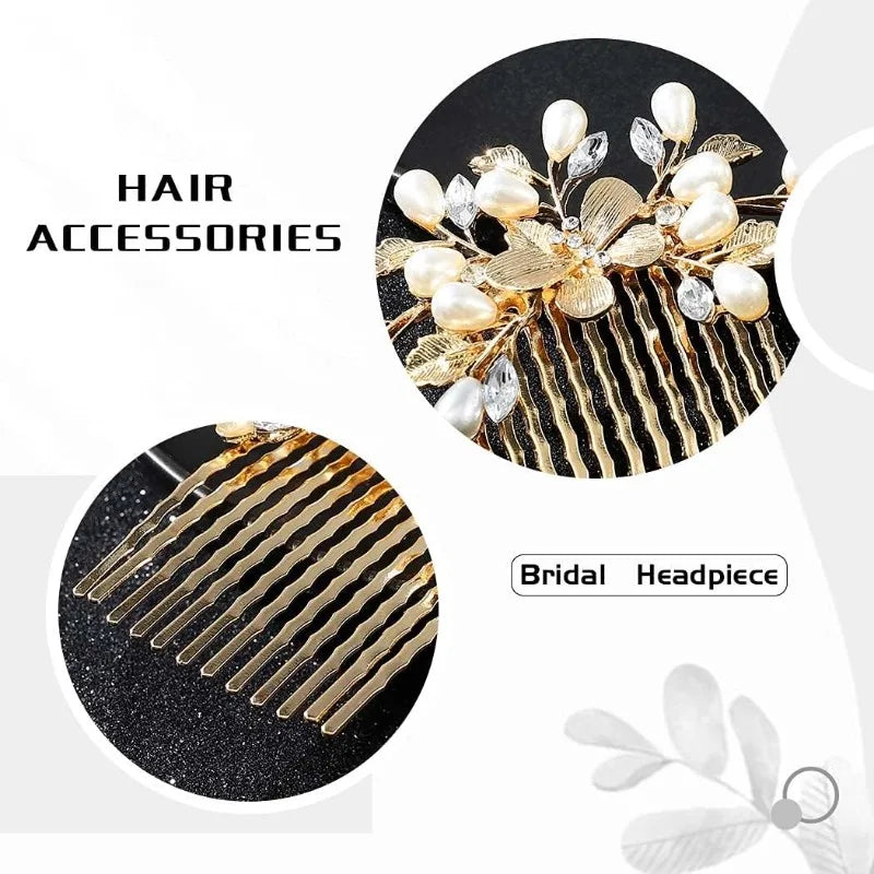 Pearl Bridal Hair Comb – Gold Leaf Wedding Headpiece