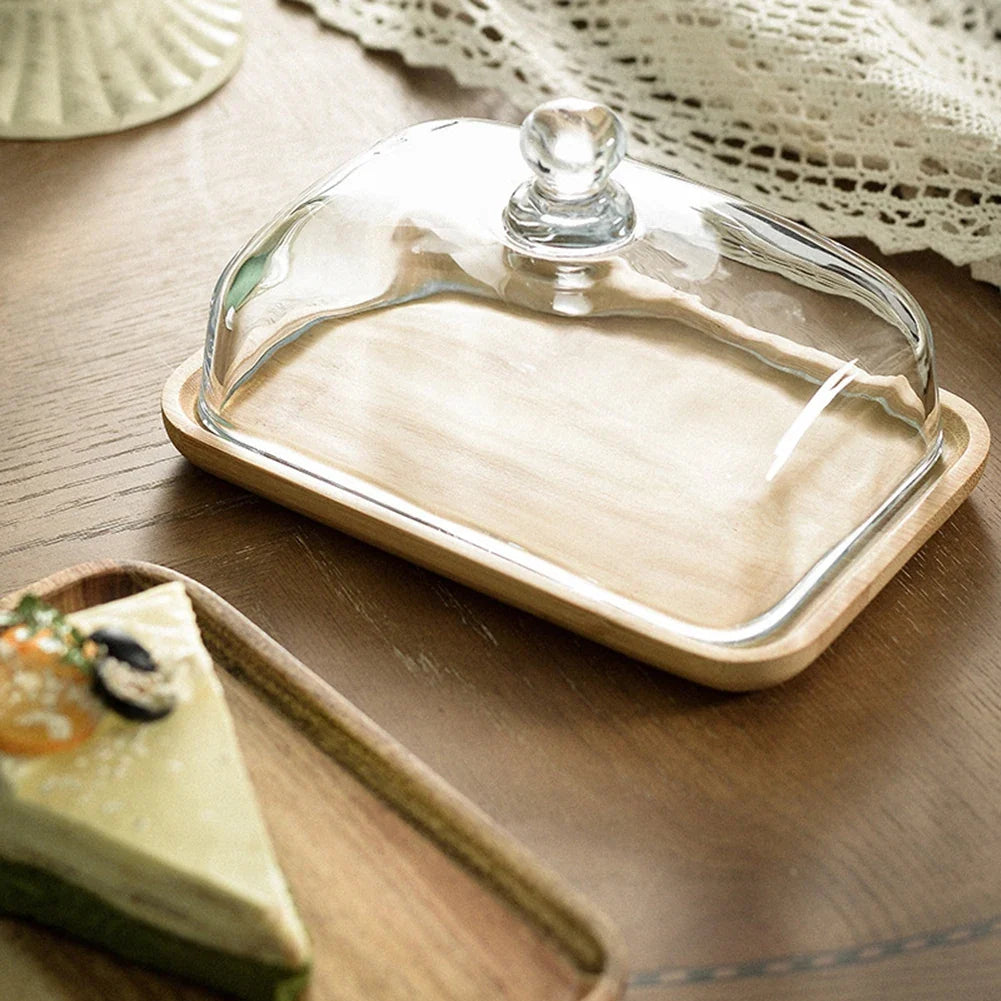 Large Bamboo Cake Stand with Lid – Rectangular Dessert Tray