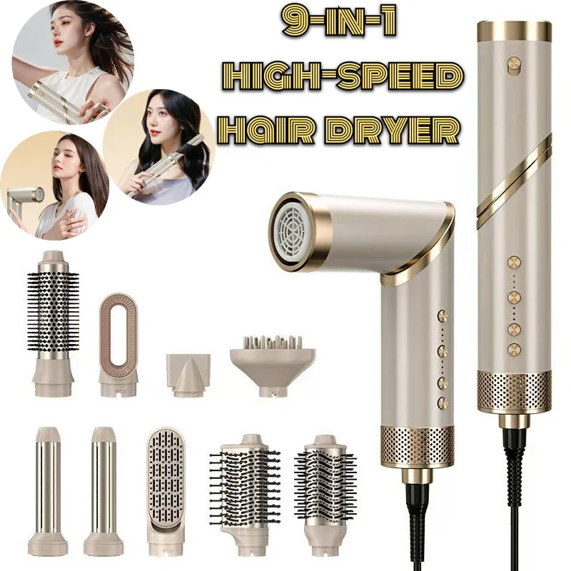 9-in-1 Hair Dryer Hot Comb Set | Curler & Straightener Styler