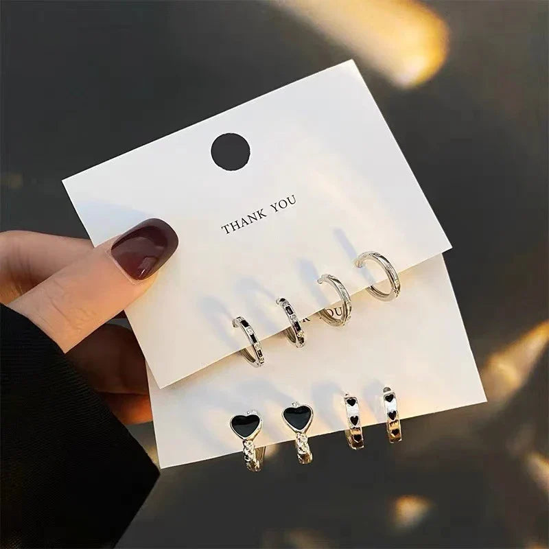 4-Piece Crystal Hoop Earrings Set – Copper Daily Wear Jewelry