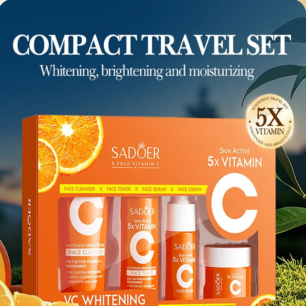 SANENDI Vitamin C Travel Skincare Set – 4-Piece Cleanser to Cream