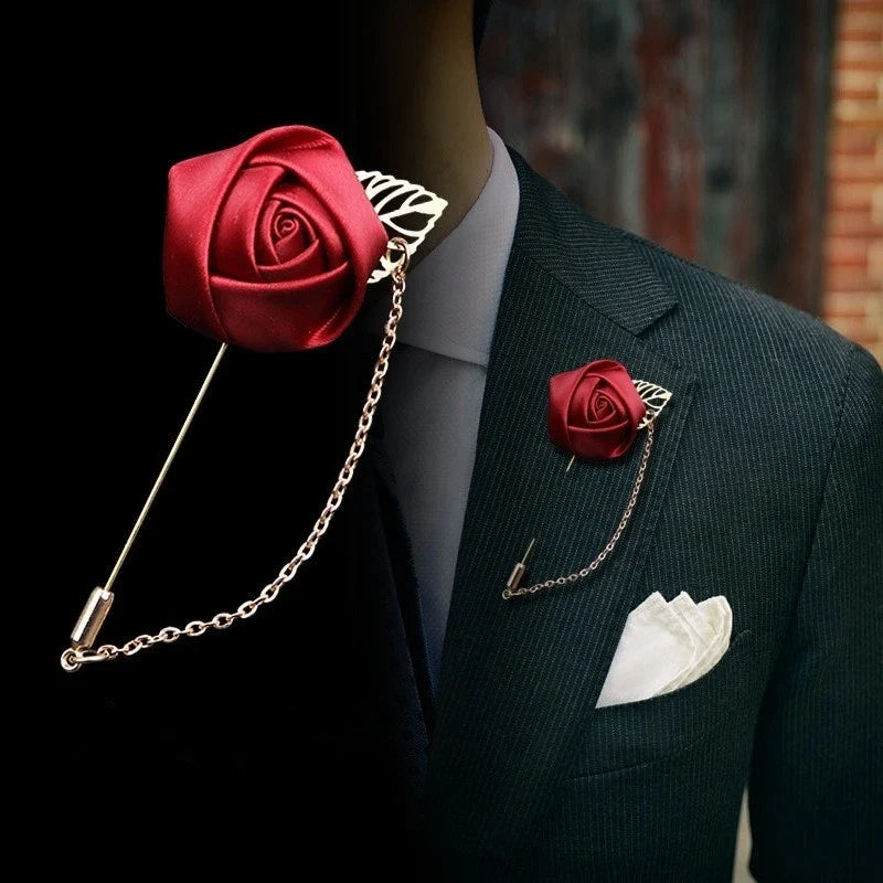 Rose Flower Brooch Pin – Fabric Yarn Floral Lapel Pin Unisex