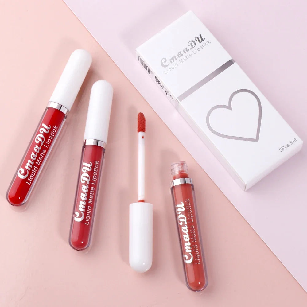 Cmaadu 3-Piece Matte Lipstick Set – Waterproof Long-Lasting