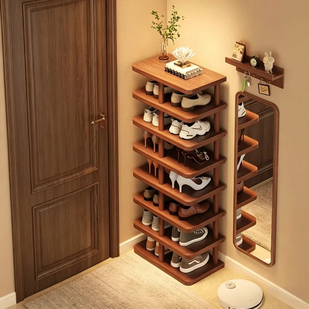 Multi-Tier Bamboo Shoe Rack – Narrow Entryway Floor Organizer