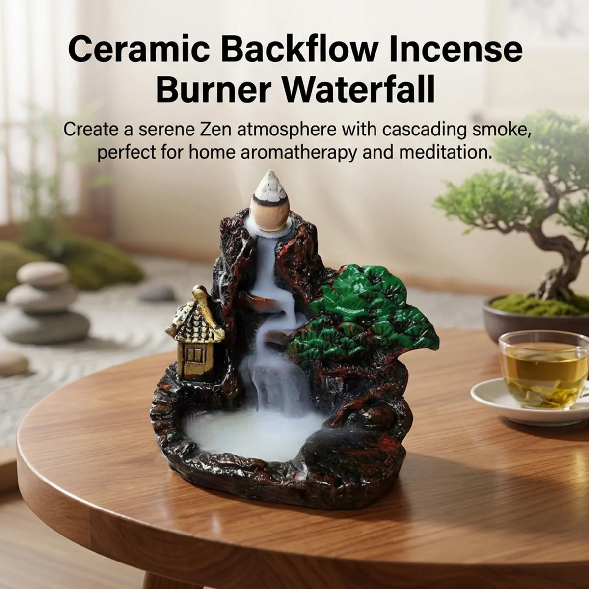 Backflow Incense Burner | Resin & Ceramic Smoke Waterfall Design