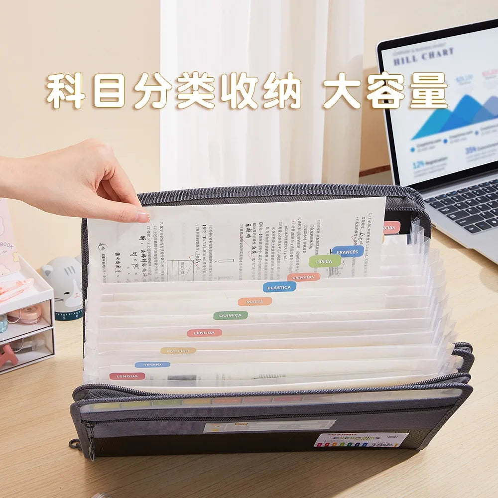 13 Pocket Accordion File Organizer with Zipper & Pencil Pouch