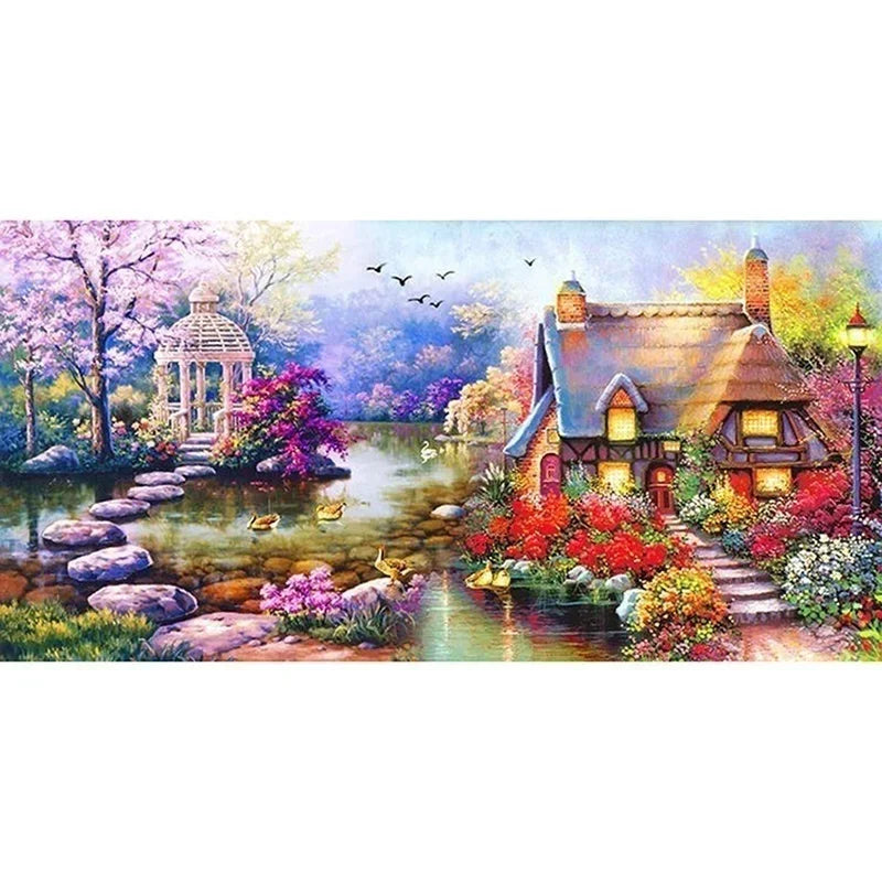 5D DIY Diamond Painting Kit – Garden Lodge Landscape 35×70cm