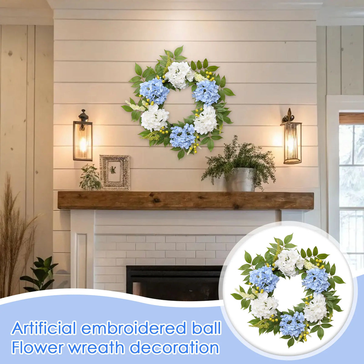 Artificial Hydrangea Wreath | Faux Floral Front Door Decor