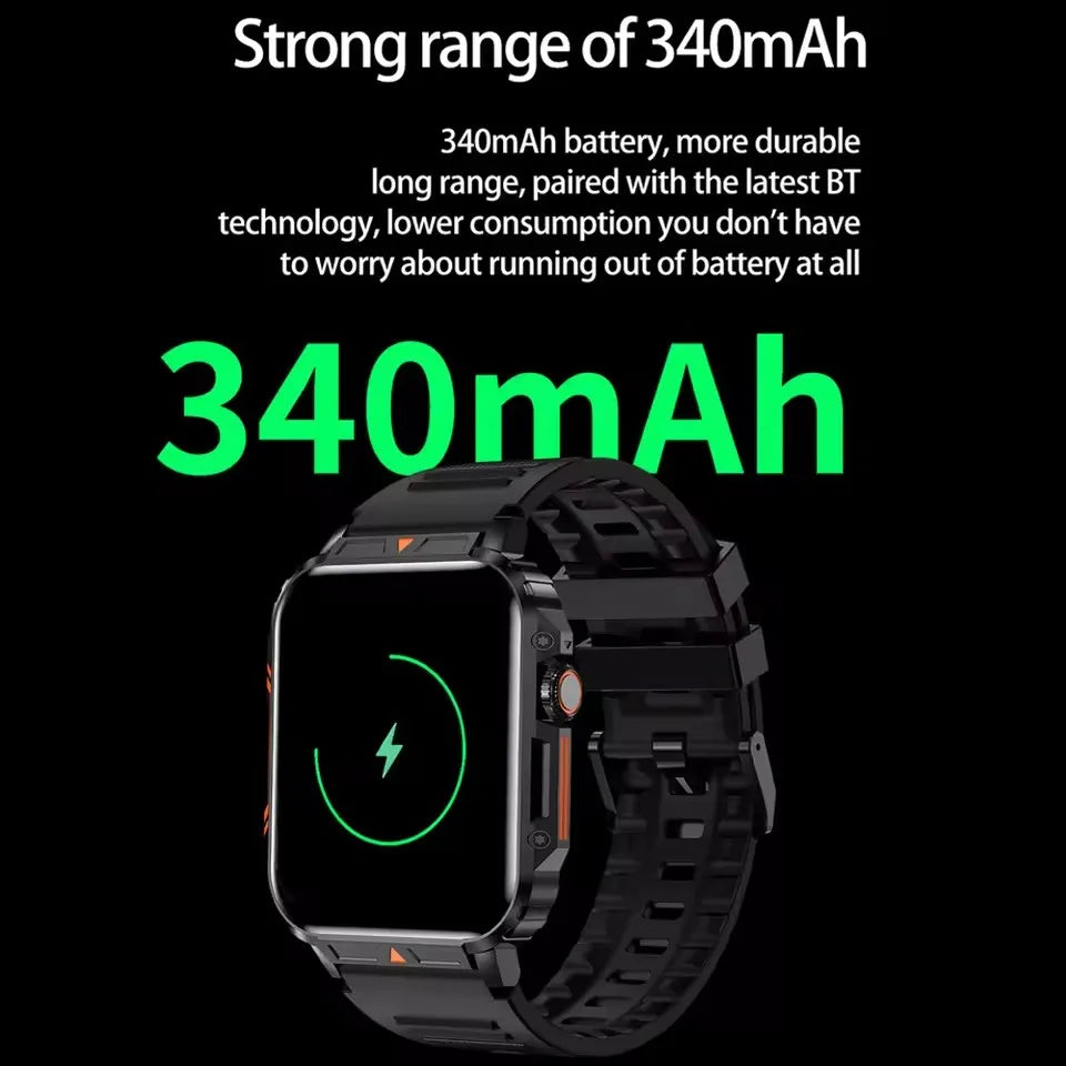 Military Smartwatch – Bluetooth Call, Heart Rate & SpO2 Monitor