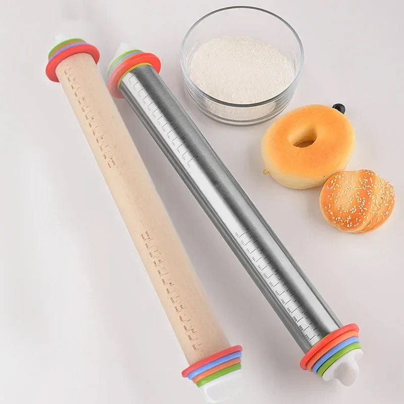 Adjustable Stainless Steel Rolling Pin & Silicone Baking Mat Set