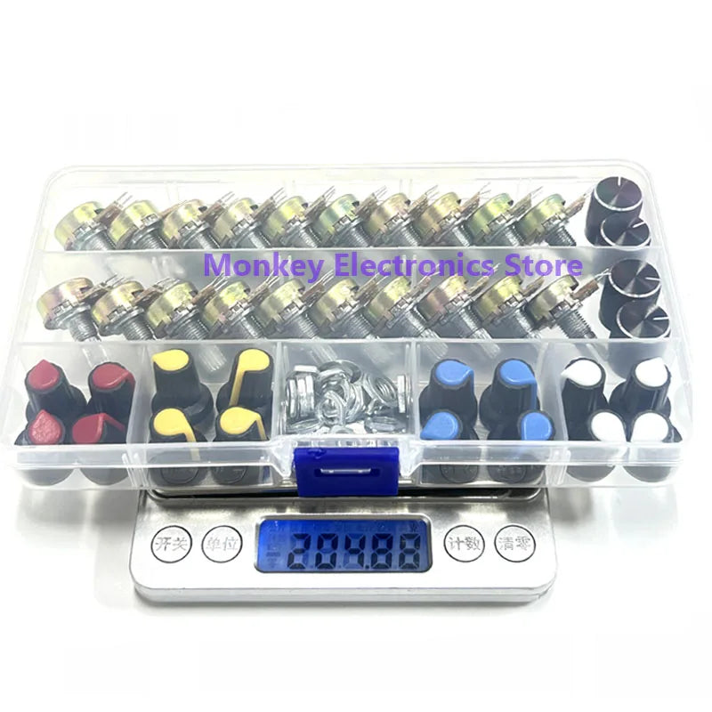 40PCS WH148 Rotary Potentiometer Kit B5K-B100K + 20 Knobs