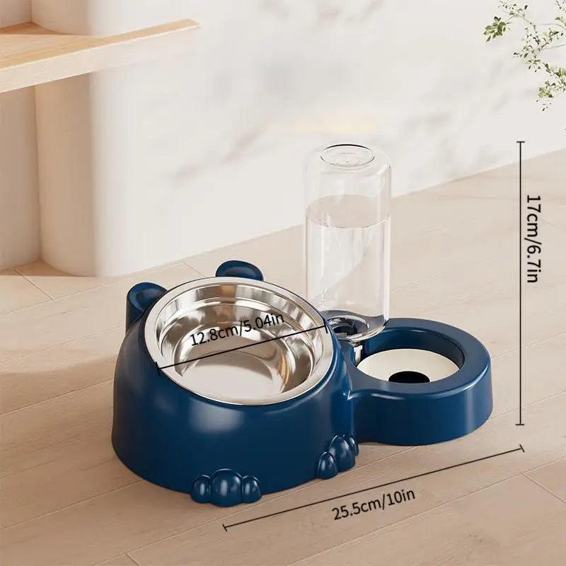 2-in-1 Tilted Pet Bowl & Auto Water Dispenser for Cats & Dogs