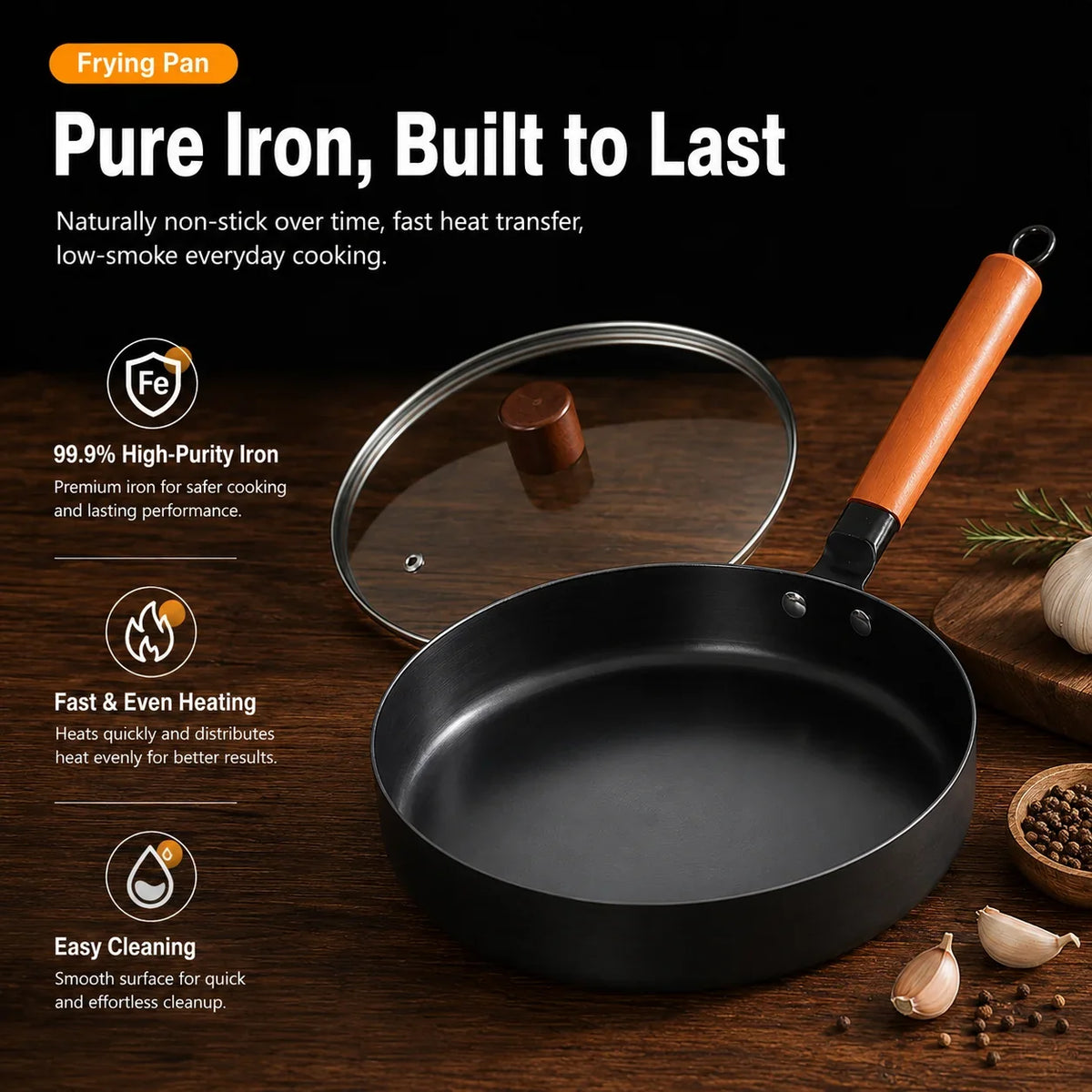 26cm Nitrided Iron Skillet – Japanese Nonstick Induction Frying Pan