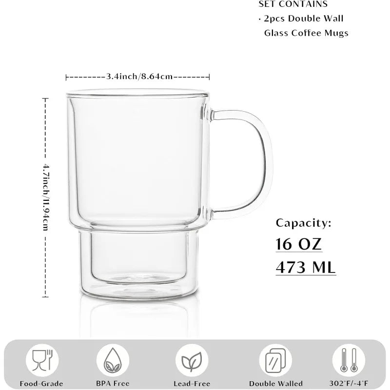 450ml Double Wall Borosilicate Glass Mug with Handle | 1-2 Pcs