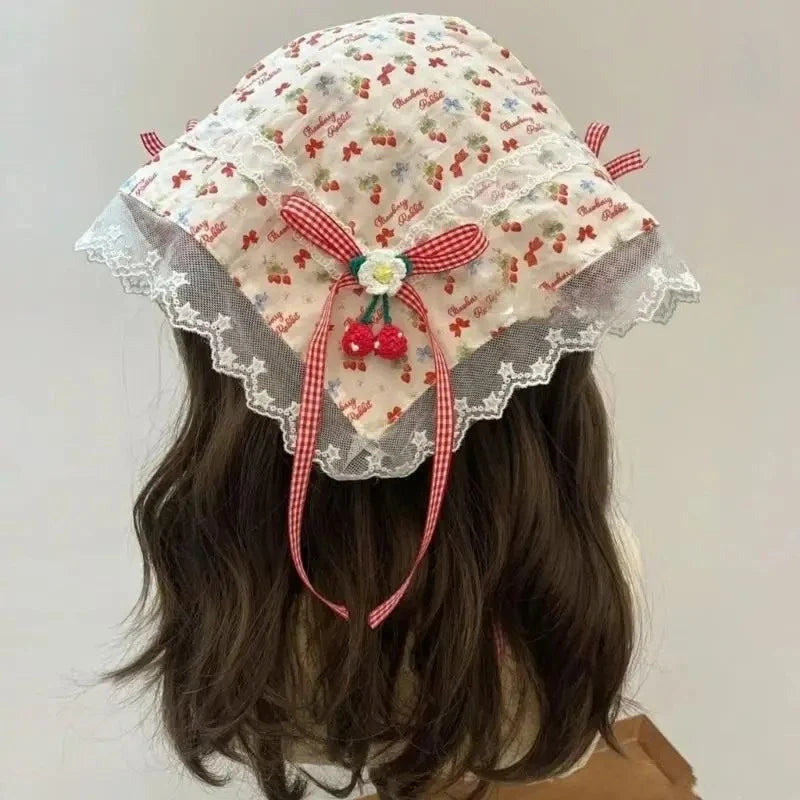 Red Plaid Lace Heart Ribbon Hair Scrunchie & Bandana | Women