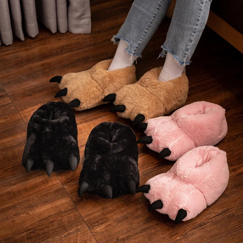 Lorilury Women's Fluffy Faux Fur Bear Paw Indoor Slippers