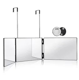 360° Trifold Vanity Makeup Mirror – Travel Telescoping Hook
