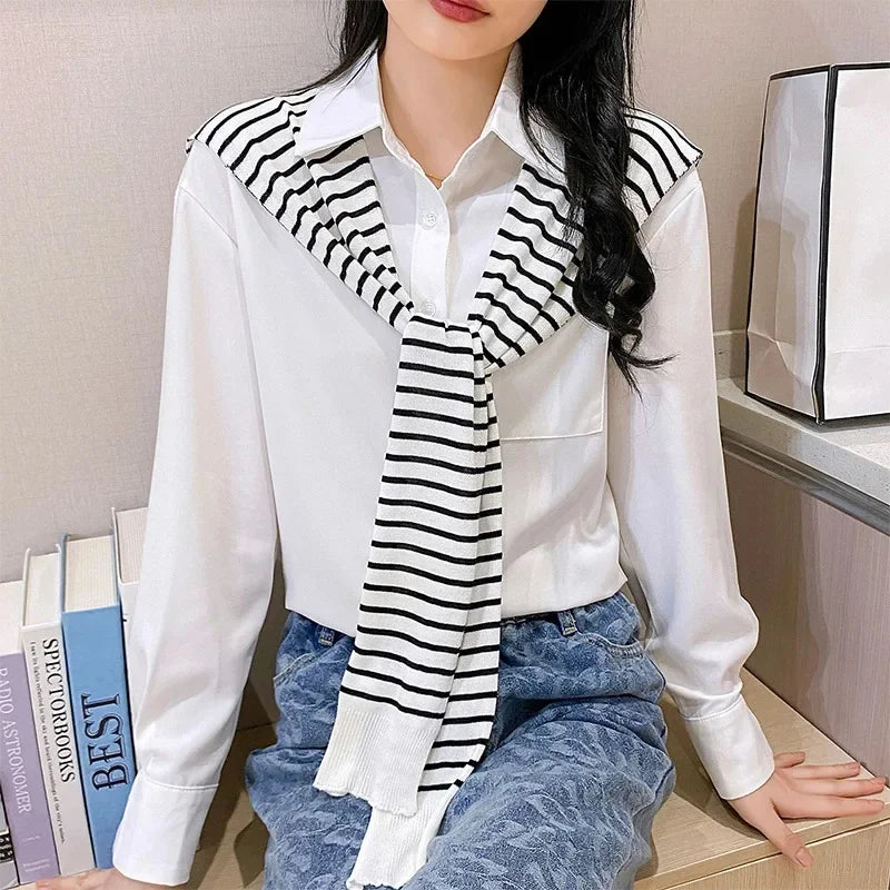 Women's Knitted Stripe Capelet – Lightweight Shoulder Wrap Shawl
