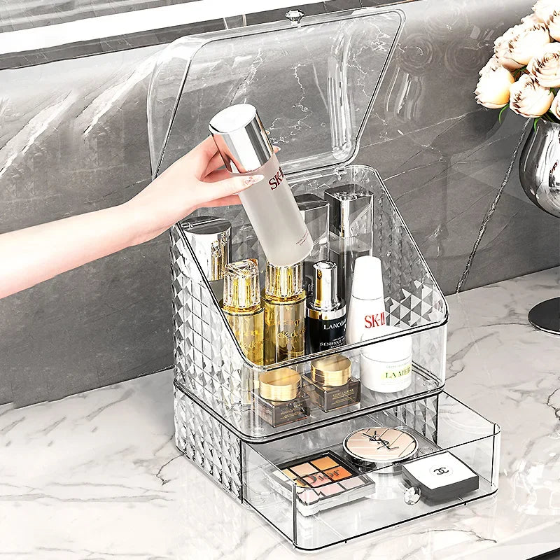 Luxury Transparent Makeup Storage Box with Drawers | Dust Proof